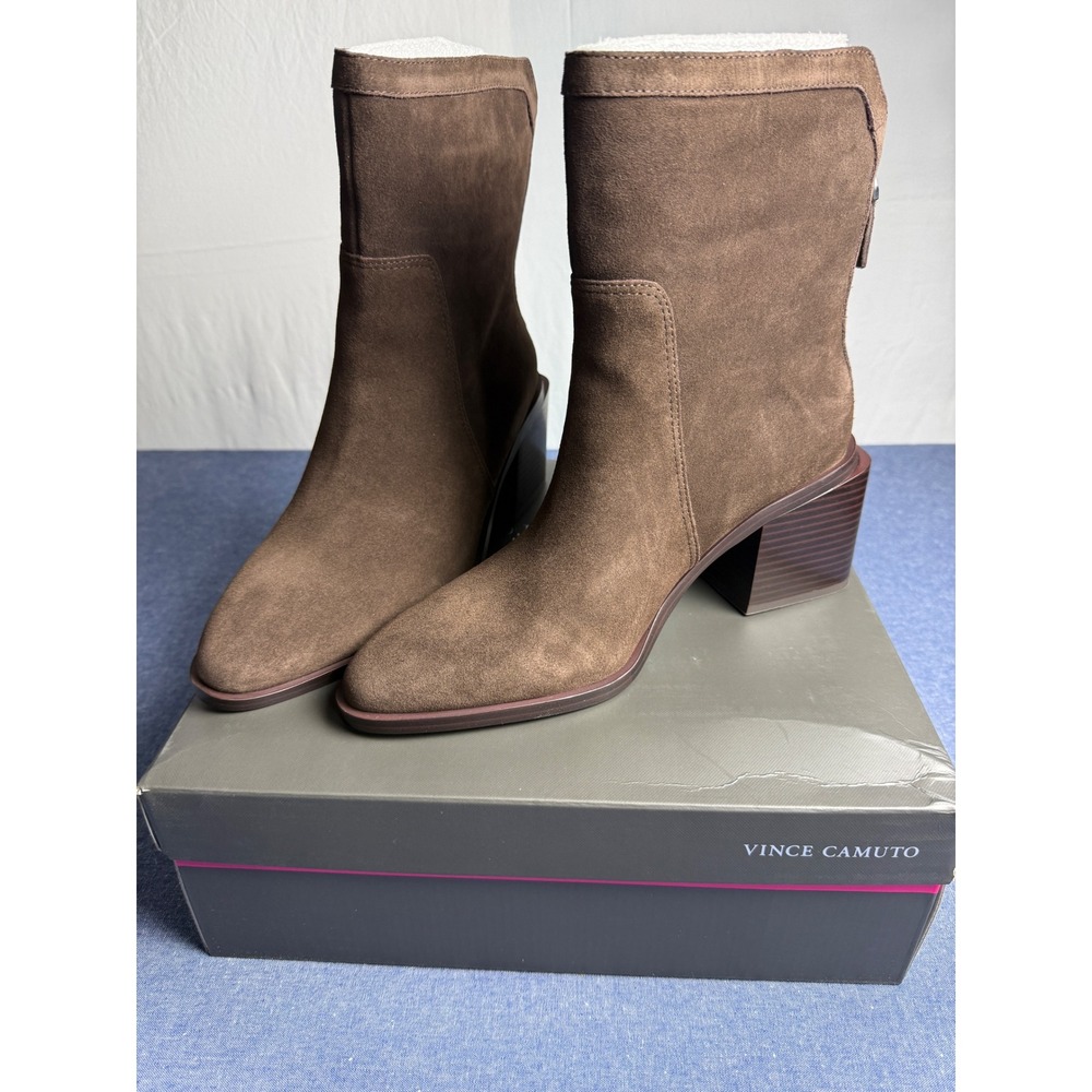 Vince Camuto Kortimy Root Beer Verona Suede Block Heel Ankle Boots 8.5W